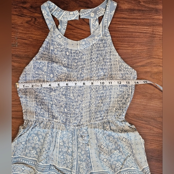 Boho Halter Wide Leg Jumpsuit XS Light Blue Paisley - Picture 5 of 7